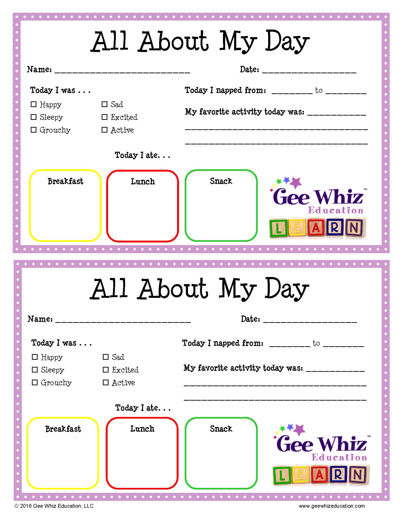 preschooldailynote - Gee Whiz Education