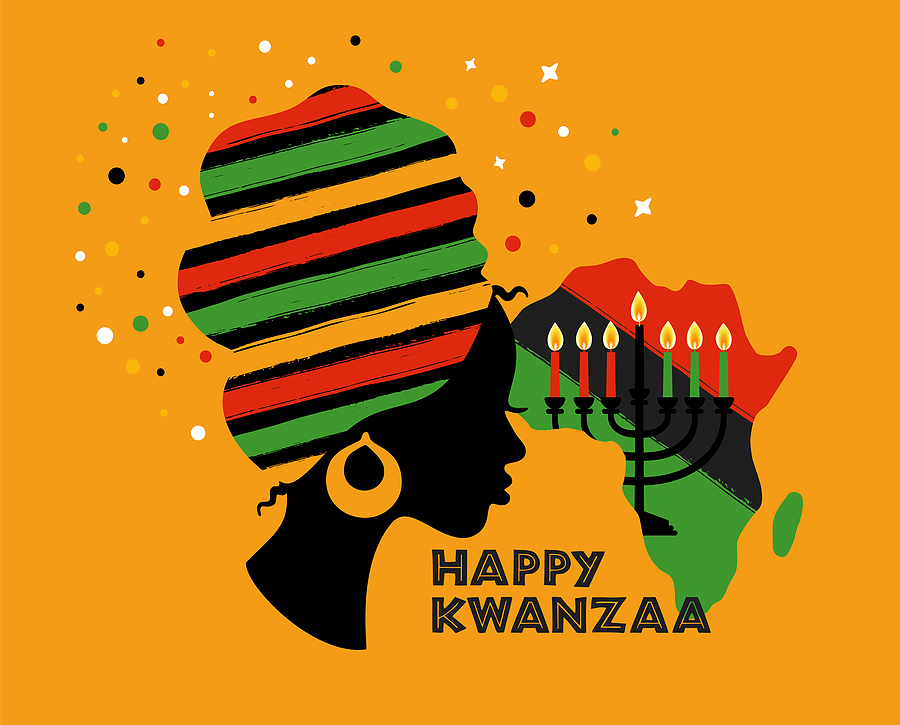 greeting card for kwanzaa with african women. vector illustratio